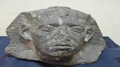 صورة رأس الملك سنوسرت الثالث قطعة الشهر بالمتحف المصري، احتفالا بعيد الشرطة.